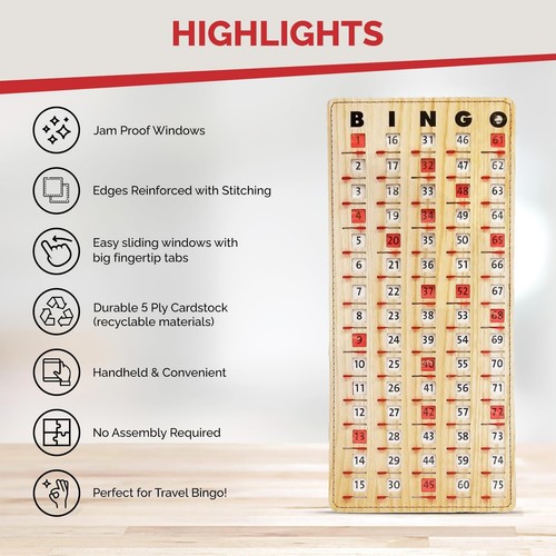 Mr Chips Jam-proof Finger Tip Master Bingo Card With Sliding Windows L - Picture 4 of 9