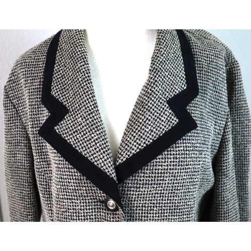 Vintage 90s Tweed Wool Like Blazer Gray Black Womens 12P Work Professional - Picture 2 of 7