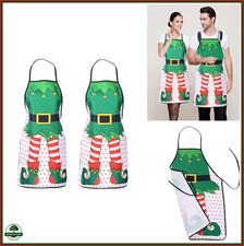 Funny Christmas Elf Apron 2 Pack Novelty Kitchen Bib for Cooking BBQ Holiday