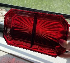 Divided Relish Tray Serving Dish 1876 Cape Cod Ruby Red Avon Candy Dish