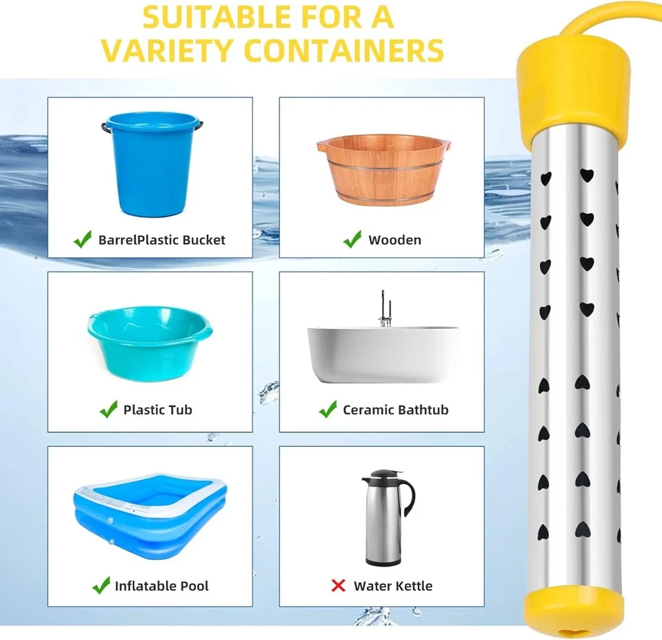 Calentador de Agua Eléctrico de Inmersión 1500W Calentador Sumergible con Termómetro Digital Foto 3 de 4