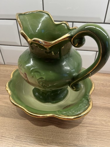 Vintage Keramik Krug & Waschbecken Set Goldrand England Antik Kanne - Bild 2 von 12