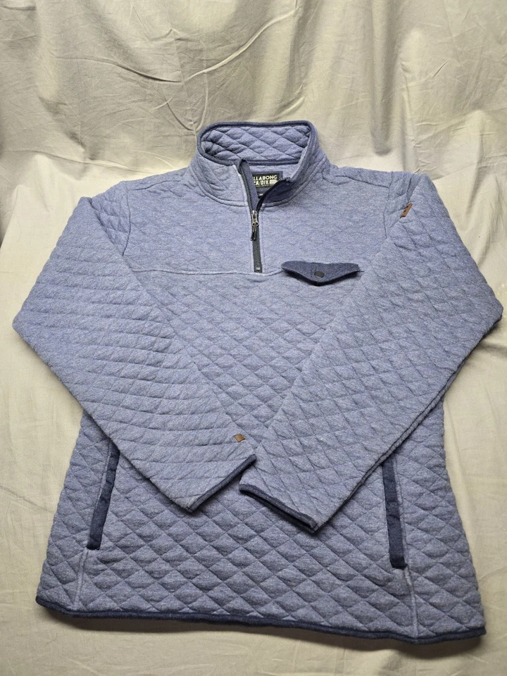 Billabong Men’s Medium Quilted ¼ Zip Pullover Heather Blue Front Pocket - Image 2 of 4