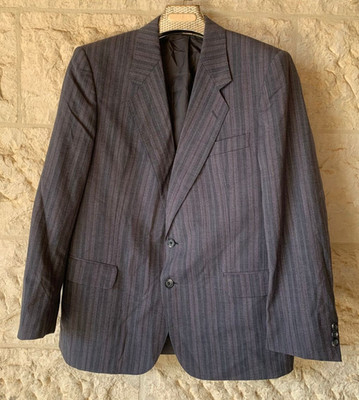 Vintage Superfine pure wool classic 2 button striped grayish suit 40R 40S