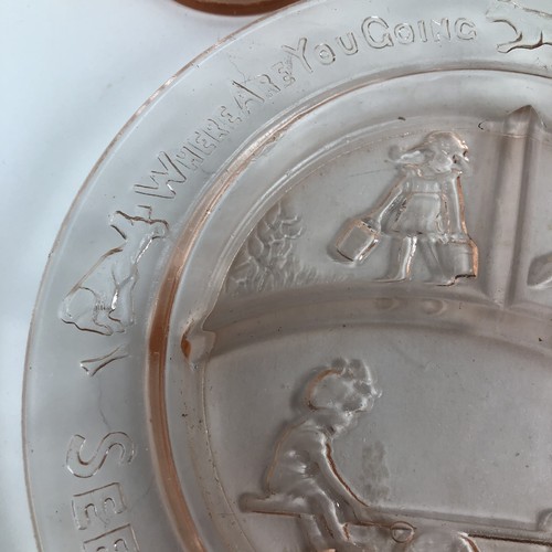 Vintage Amethyst Indiana Glass Nursery Rhyme Grill Plate, Bowl and Mug 3 Pc Set - Picture 4 of 24