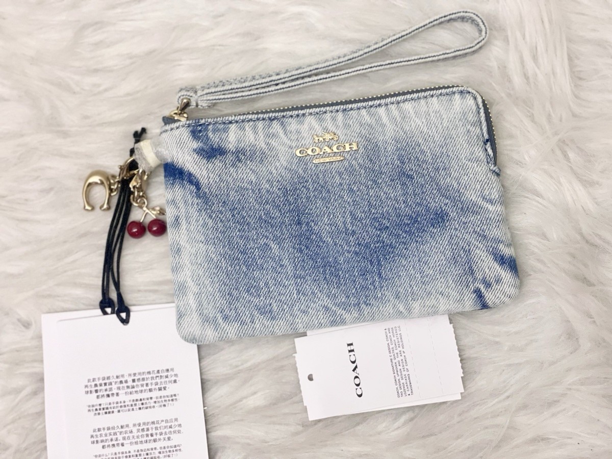 Coach CEF82 Corner Zip Wristlet Loved Denim With Charms In Light