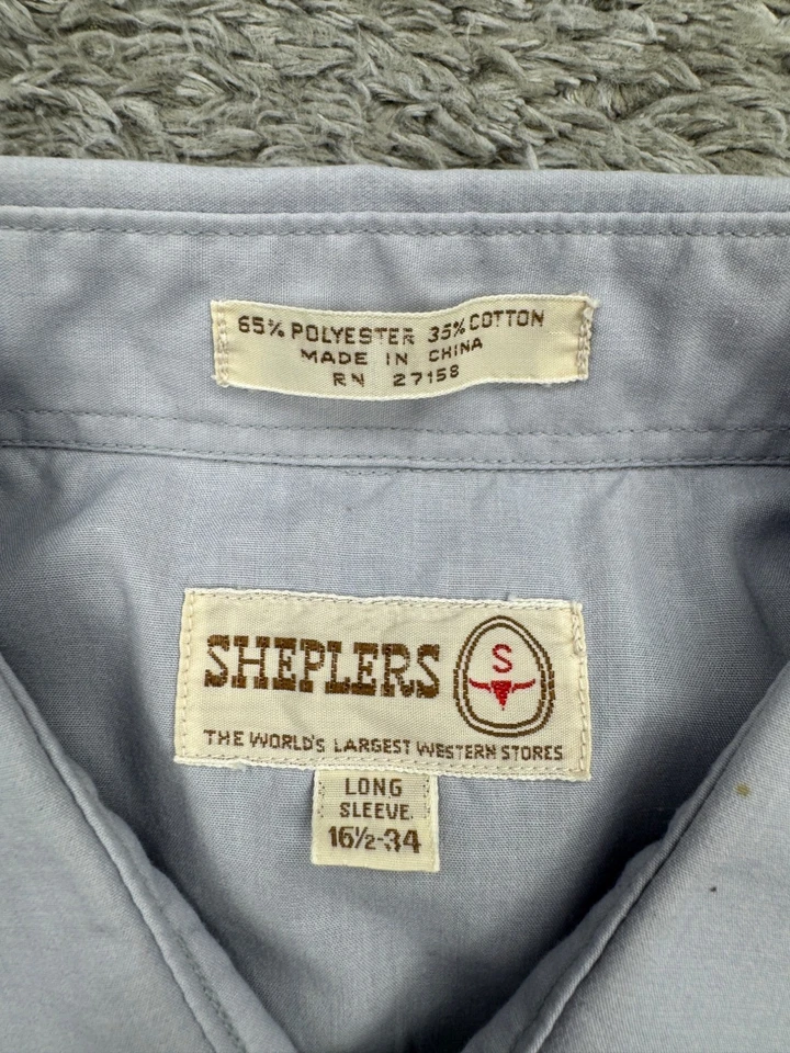 Camisa Sheplers Hombres 16.5-34 Gris Diente de Sierra Occidental Manga Larga Perla A Presión De Colección Foto 3 de 4
