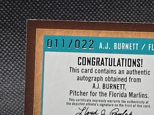 2004 Fleer National Pastime Signs of the Future White /22 AJ Burnett MARLINS - Picture 4 of 4