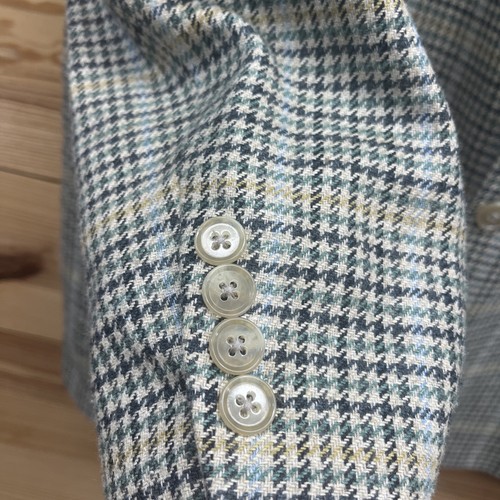 Lauren Ralph Lauren Blazer 46 Tall Green Houndstooth Plaid Silk Wool Linen - Picture 7 of 16