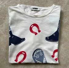 Vintage 90s GITANO Horseshoe+Cowboy Boots Graphic All-Over Print White T-Shirt L