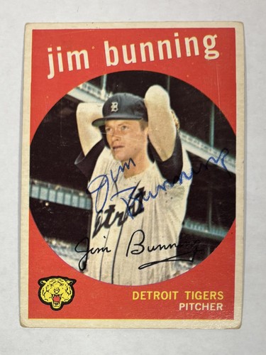 1959 Topps JIM BUNNING HOF EX SIGNED AUTOGRAPHED Baseball Card #502 TIGERS EX