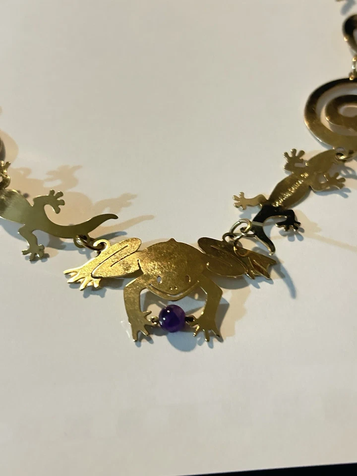 Collar De Colección Rana Bryde Salvaje Serpiente Lagarto Gekko Reptiles Tono Dorado 20 pulgadas Foto 2 de 4