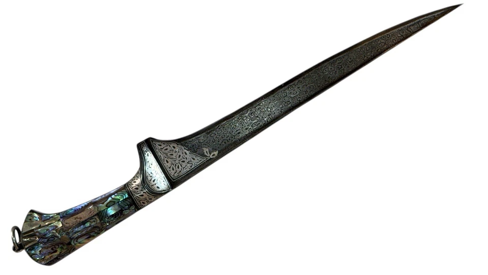 Sikh Peshkabj Knife dagger Silver Kofthgiri Worked Damascus Steel Blade New - Image 2 of 4