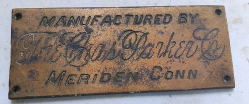 Vintage Messing Namensschild Chas Parker Co Meriden Connecticut Est 1832