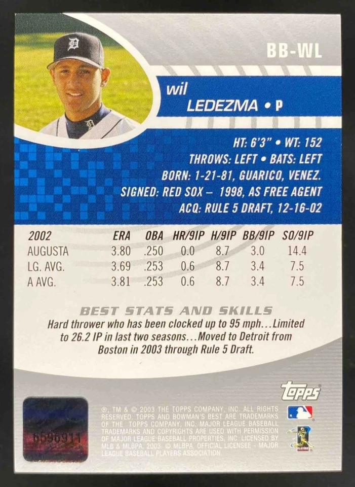 Wil Ledezma 2003 Bowman Bowman's Best RC #BB-WL Tigers - Image 2 of 4
