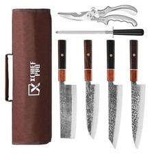 Japan Knife Set, High Carbon Steel Japan Nakiri Santoku Knife Set, Hand Forge...