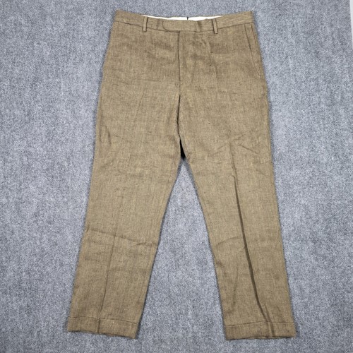 Lands End Anzughose Herren 36x30 braun Baird McNutt irisches Leinen Fischgrät