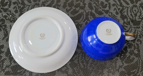 Vintage "Occupied Japan" Blau & Gold, Handbemalt Floral Teetasse & Untertasse Set. - Bild 3 von 8