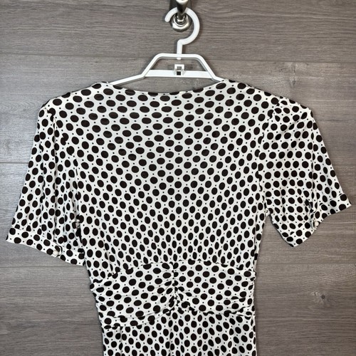 Banana Republic Women Medium Short Sleeve Print Dress Brown White Dot Silk Blend - Picture 9 of 11