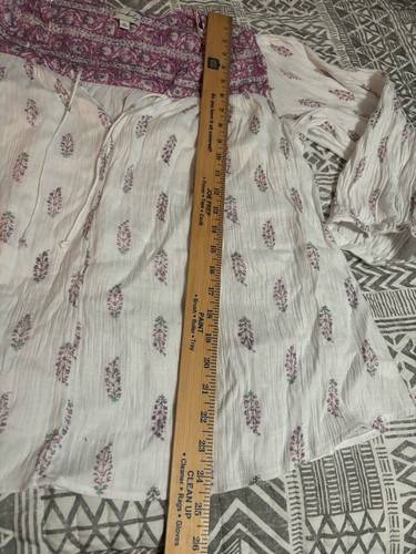 Wonderly Women’s Size 1X Peasant Babydoll White Purple Knit Balloon Sleeve - Picture 3 of 7