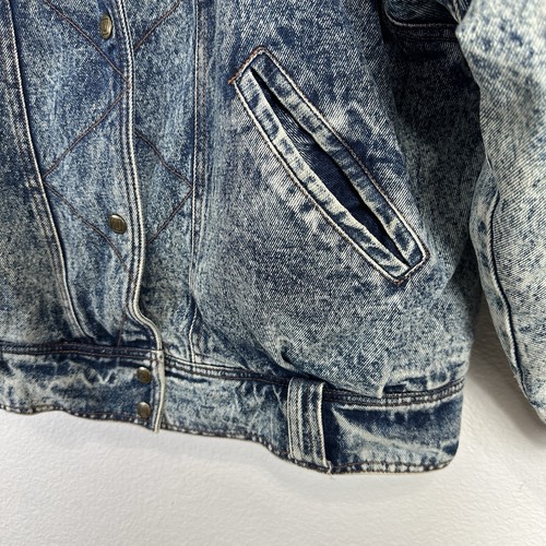 Giacca denim vintage Andy Johns lavaggio acido punto geometrico anni 80 oversize grande - Foto 5 di 15