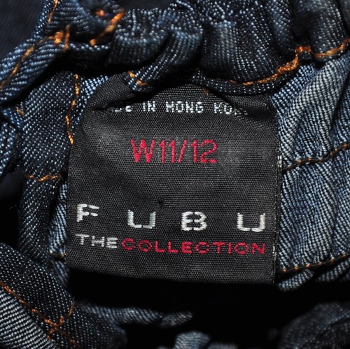 Mono vaquero vintage FUBU azul oscuro ropa de calle cremallera elástica 11/12 largo para mujer - Imagen 10 de 10