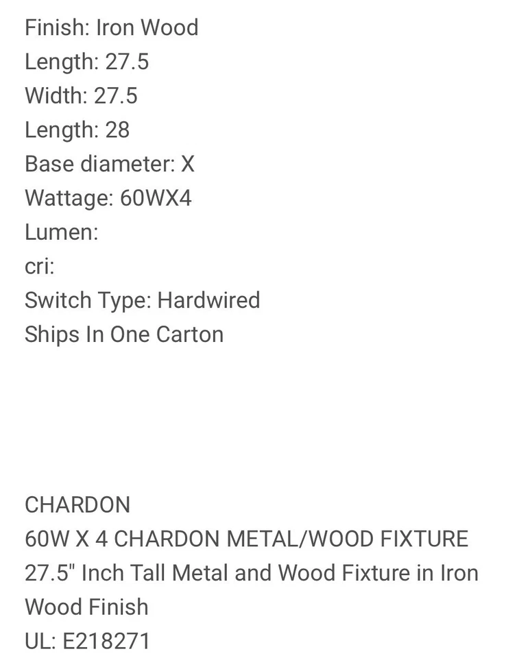 Cal Lighting Chardon 4 luces accesorio de metal y madera, hierro madera - FX-3614-4P Foto 2 de 4