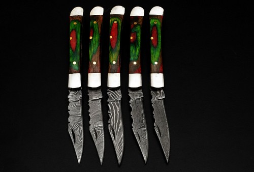 SHARDBLADE Handmade Damascus Folding Mini Trapper Pocket Knife Lot Of 5 W/Sheath - Picture 2 of 5