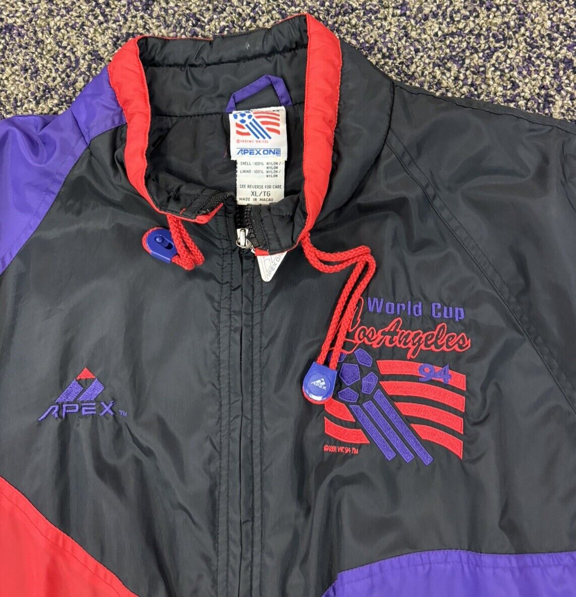 1994 WORLD CUP LOS ANGELES APEX ONE WINDBREAKER JACKET ZIP 1994 WORLD CUP LOS ANGELES APEX ONE WINDBREAKER JACKET ZIP