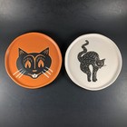 2 New Halloween Black Cats Plates Stoneware Dessert Appetizer Threshold 6"
