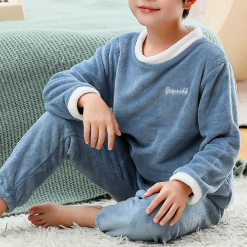 Girls Boys Fleece Pajamas Set Top and Pants Warm Sleepwear - Picture 17 of 45