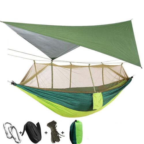 Doppel 2 Personen Tragbares Camping Hängemattenzelt mit Moskitonetz / Regen Fliegenplane - Bild 30 von 31