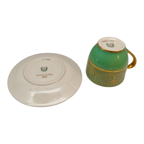 ANTIQUE LENOX CHINA GREEN W GOLD DEMITASSE CUP & SAUCER - Picture 10 of 12