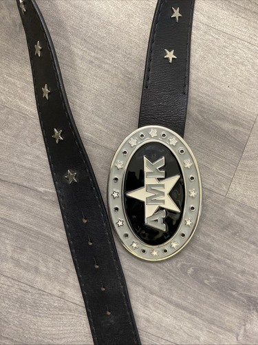AMK Andrew Mackenzie Leather Belt With Large Buckle Weston Cowboy Belt Vintage - Picture 6 of 8
