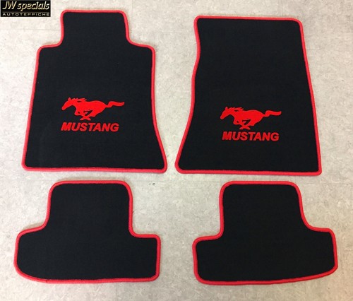 Autoteppich Fußmatten für Ford Mustang ab 2015-2023 schwarz rot 4teilig Velours