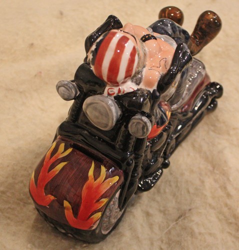 VINTAGE BIKER Figur Keramik Sparschwein Häcksler Motorrad - Bild 3 von 6