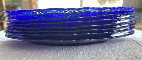 ROYAL SAPPHIRE Set of 8 Cobalt Blue 10.5" Glass DINNER PLATES By Avon France - Picture 8 of 9
