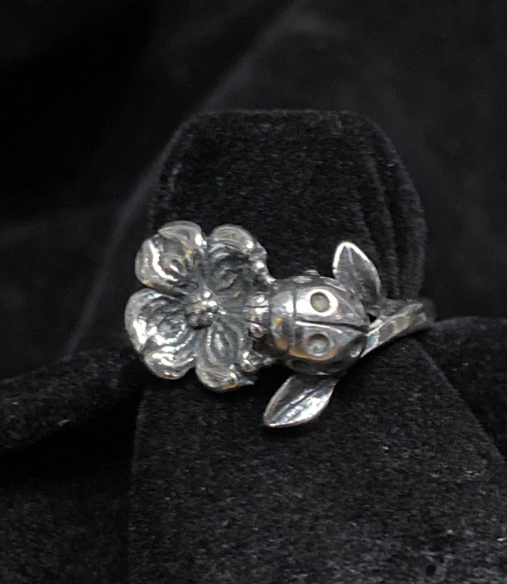 James Avery Sterling Silver Ladybug and Dogwood Flower Ring Size 5
