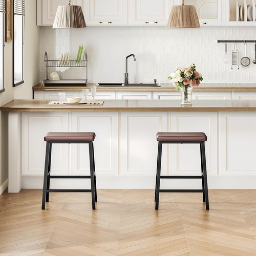 Bar Stools, 24" Set of 2 Bar Chairs, PU Leather Upholstered Breakfast Stools, Ea - Picture 2 of 6