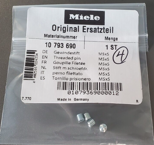 Miele Dishwasher Handle. Threaded pin M5x5 Set Screws # 10793690 - Picture 2 of 3