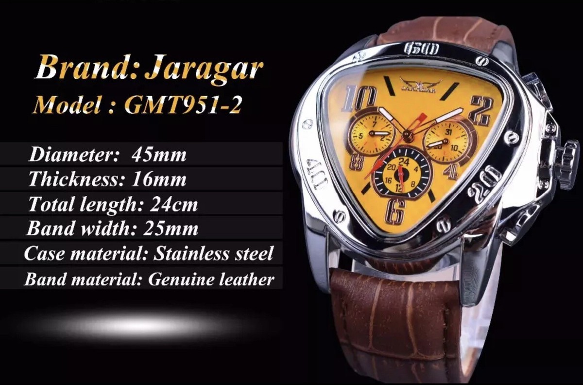 Jaragar Mens BIG 45mm Luxury Triangle Watch Genuine Leather Band. Great Gift eBay