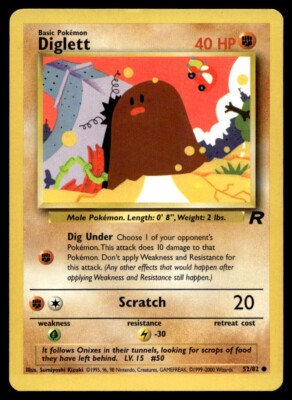 Diglett 52/82 Pokemon Card Team Rocket Common 40 HP Lightly Played Z17