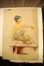 Vintage Painting Sketch Color Pencil Drawing Hand Drawn Man Sitting On Table" 6
