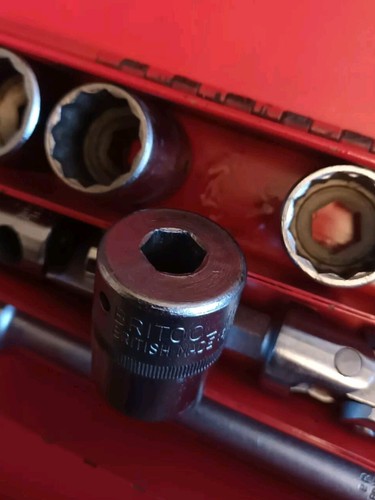 Vintage Britool Hexagon Drive .448 AF & Whitworth 40A Socket Set Crackle Rare - Picture 3 of 14