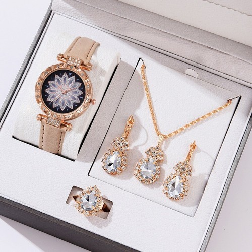 Juego de regalo de reloj para mujer y mujer plata estrás 5 piezas de joyería - Imagen 10 de 45