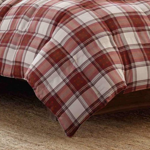 Eddie Bauer Comforter Set Full/Queen Edgewood 3-Piece Red Plaid Micro Suede - Picture 3 of 4