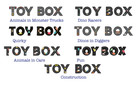 TOY BOX sticker label vinyl stick on letters road transport cars design 3"
