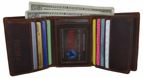 Genuine Leather Mens RFID Blocking Slim Trifold Wallet with 12 Cards+1 ID Window - Picture 4 of 8