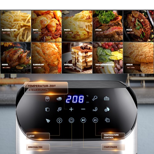 8L Heißluftfritteuse XXL Air fryer Backofen Fritteusen Heißluft Friteuse Schwarz - Bild 15 von 18