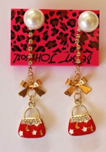 Betsey-Johnson-Crystal-Rhinestone-Enamel-Pearl-Handbag-Post-Earrings